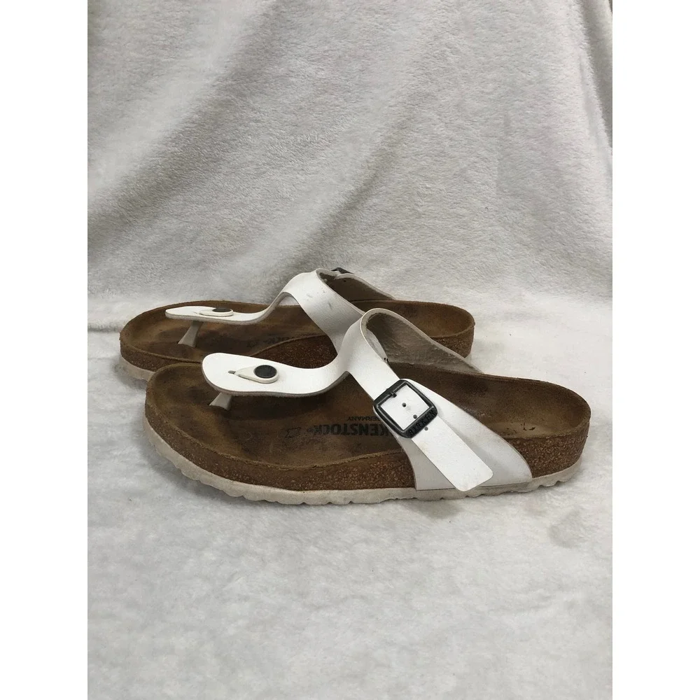 Birkenstock Gizeh Sandals Women 39 White Thong T-Strap Cork Footbed